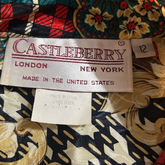 Vintage Castleberry Plaid And Gold Womens V-Neck Blouse Long Sleeve USA Size 12 - Picture 9 of 12